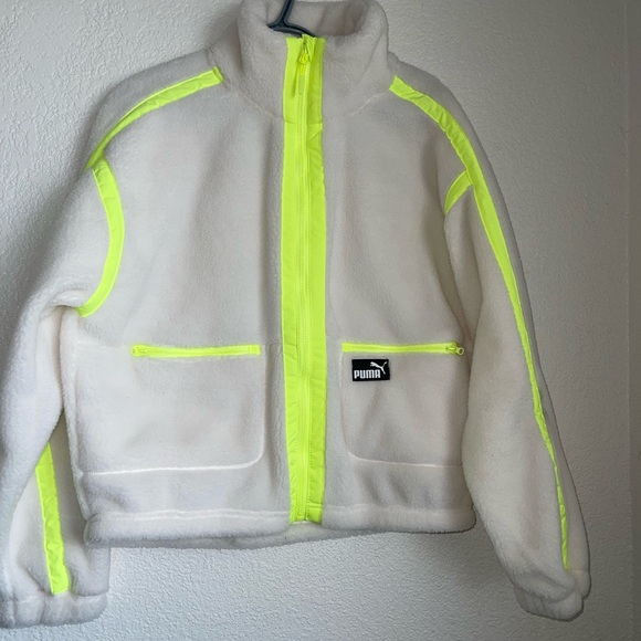 Puma White and Neon Yellow Fleece Jacket - Picture 3 of 7
